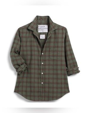 FRANK & EILEEN women's barry flannel button up in green brown gold plaid XS